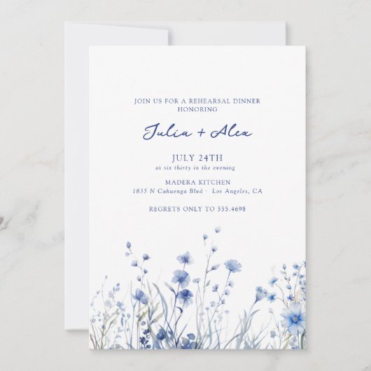 Dusty Blue Flowers | Probe Einladung (Vorderseite)