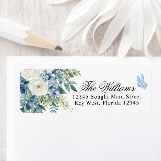 Dusty Blue Flowers Return Address Labels (Insitu)