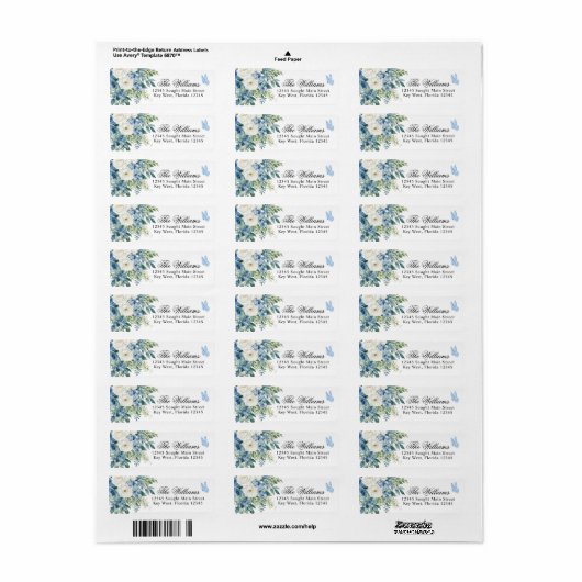 Dusty Blue Flowers Return Address Labels (Vorne)
