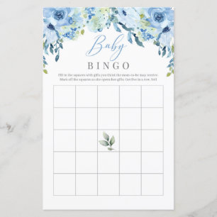 Dusty Blue Flowers Rose Baby Bingo Game