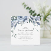Dusty Blue Flowers Rose Hochzeit Einladung (Stehend Vorderseite)