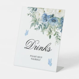 Dusty Blue Flowers Shower Drinks Sign Sockelschild