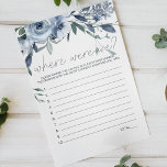 Dusty Blue Flowers Spiel wo wir waren Flyer<br><div class="desc">Dusty Blue Flowers Brautparty Game. In unserem Zazzle-Shop finden Sie passende Artikel,  um Ihre Veranstaltungskollektion abzuschließen!</div>
