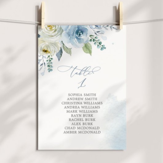 Dusty Blue Flowers Table Number 1 Seating Chart Einladung