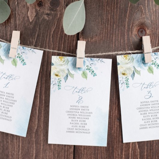 Dusty Blue Flowers Tischnummer 3 Sitzplan