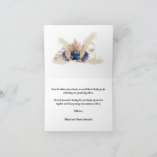 Dusty Blue Flowers und Pampas Wedding Vielen Dank Dankeskarte (Innenseite)