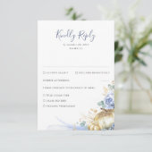 Dusty Blue Flowers und Pumpkins Wedding RSVP Karte (Stehend Vorderseite)