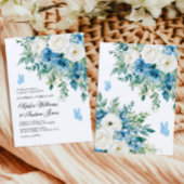 Dusty Blue Flowers Wedding Invitation Einladung