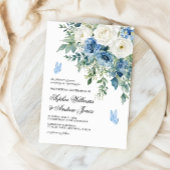 Dusty Blue Flowers Wedding Invitation Einladung