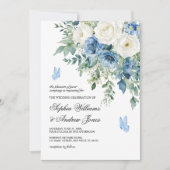 Dusty Blue Flowers Wedding Invitation Einladung (Vorderseite)