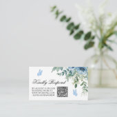 Dusty Blue Flowers Wedding QR Code RSVP Begleitkarte (Stehend Vorderseite)
