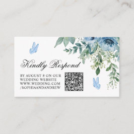 Dusty Blue Flowers Wedding QR Code RSVP Begleitkarte