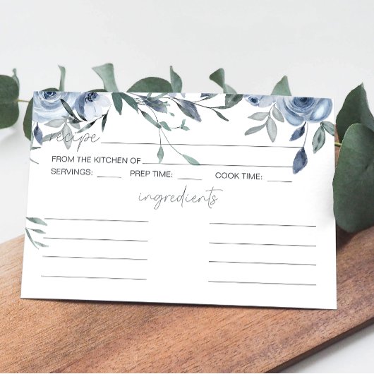 Dusty Blue Flowers Wedding Rezept Card Mitteilungskarte