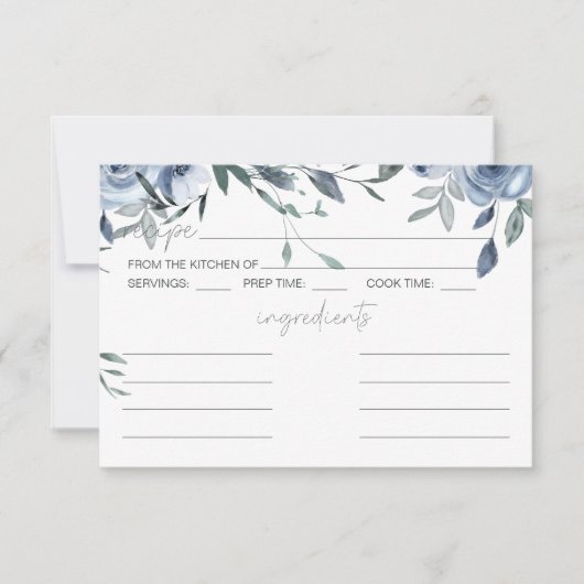 Dusty Blue Flowers Wedding Rezept Card Mitteilungskarte (Vorderseite)