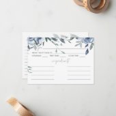 Dusty Blue Flowers Wedding Rezept Card Mitteilungskarte (Vorderseite/Rückseite Beispiel)
