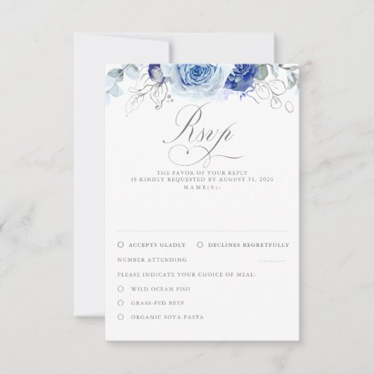 Dusty Blue Flowers Wedding RSVP (Vorderseite)