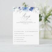 Dusty Blue Flowers Wedding RSVP (Stehend Vorderseite)