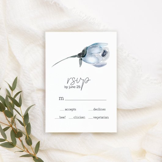 Dusty Blue Flowers Wedding RSVP Card Karte