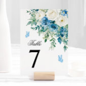 Dusty Blue Flowers Wedding Table Number Einladung