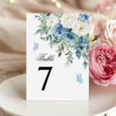 Dusty Blue Flowers Wedding Table Number Einladung