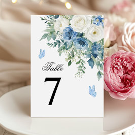 Dusty Blue Flowers Wedding Table Number Einladung