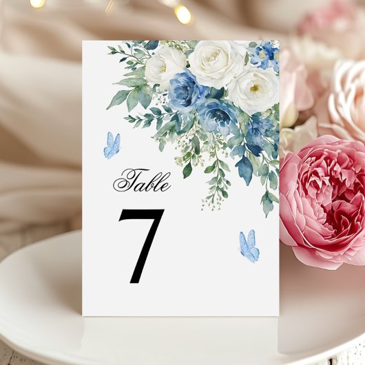 Dusty Blue Flowers Wedding Table Number Einladung