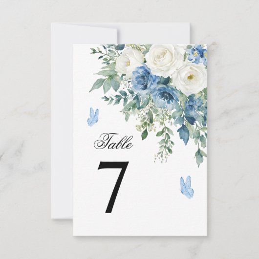 Dusty Blue Flowers Wedding Table Number Einladung (Vorderseite)