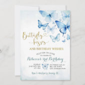 Dusty Blue Flutter auf über Butterfly Geburtstag Einladung (Vorderseite)