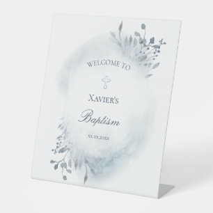 Dusty blue foliage Katholic Taufe Begrüßungszeiche Sockelschild