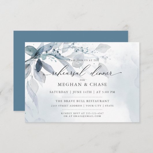 Dusty Blue Foliage Probe Dinner Einladung (Vorne/Hinten)