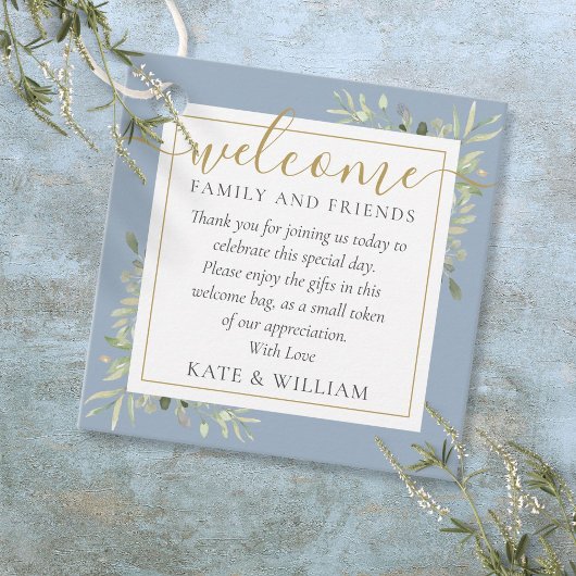 Dusty Blue Foliage Wedding Begrüßungsbeutel Geschenkanhänger
