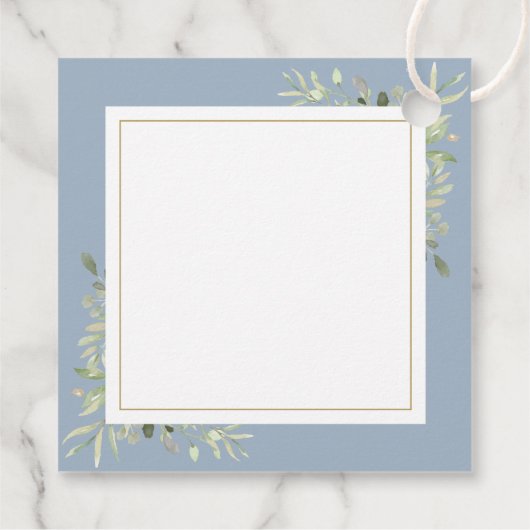 Dusty Blue Foliage Wedding Begrüßungsbeutel Geschenkanhänger (Rückseite)