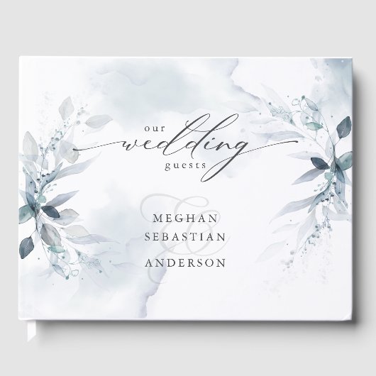 Dusty Blue Foliage Wedding Guest Book Gästebuch (Vorderseite)