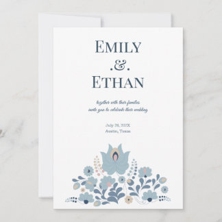 Dusty Blue Folk Floral Wedding Invitation Einladung