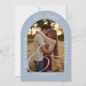 Dusty Blue Foto Arch Calligraphy Engagement Party Einladung (Vorderseite)