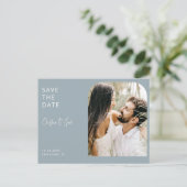 Dusty Blue Foto Arch Wedding Save the Date Postkarte (Stehend Vorderseite)