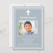 Dusty blue Foto boy First Holy Communion Einladung (Vorderseite)