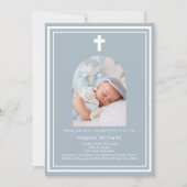 Dusty Blue Foto Boy Taufe Einladung (Vorderseite)