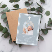 Dusty Blue Foto Boy Taufe Einladung