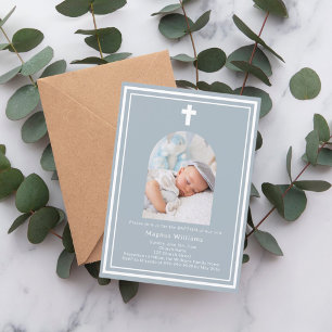 Dusty Blue Foto Boy Taufe Einladung