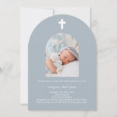 Dusty Blue Foto Boy Taufe Einladung (Vorderseite)