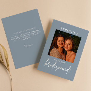 Dusty Blue Foto Bridesmaid Minimal Vorschlag Card