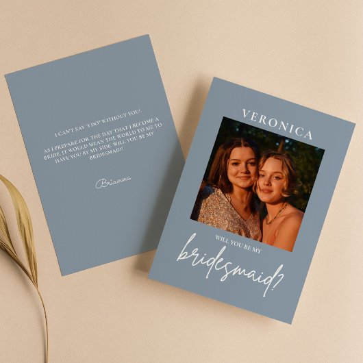 Dusty Blue Foto Bridesmaid Minimal Vorschlag Card