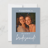 Dusty Blue Foto Bridesmaid Minimal Vorschlag Card (Vorderseite)