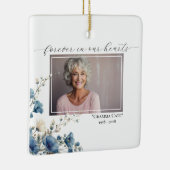 Dusty Blue Foto Floral Memorial Square Keramikornament (Rechts)
