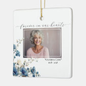 Dusty Blue Foto Floral Memorial Square Keramikornament (Links)