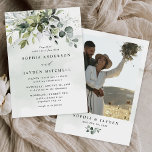 Dusty Blue Foto Greenery Airy Elegante Hochzeit Einladung<br><div class="desc">Der Splash ist eher "staubig" als hellblau. Wenn Sie den Splash lieber hellblau schlank, dann besuchen Sie diesen Link für Produkte in einem ähnlichen Design: https://www.zazzle.com/collections/intense_dusty_blue_greenery_wedding_invitation_set-119579208449105573 Es gibt viele Variationen von staubblauem, sodass mehrere Pläne benötigt werden. Über das Design - dieses Produkt zeichnet sich durch botanische, grüne Aquarellelemente aus. Auf...</div>