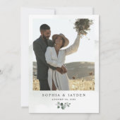 Dusty Blue Foto Greenery Airy Elegante Hochzeit Einladung (Rückseite)