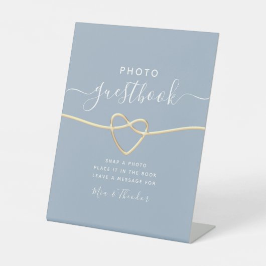 Dusty Blue Foto Guestbook Wedding Sign Sockelschild (Vorderseite)