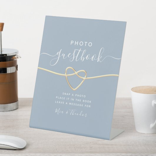 Dusty Blue Foto Guestbook Wedding Sign Sockelschild (In SItu)